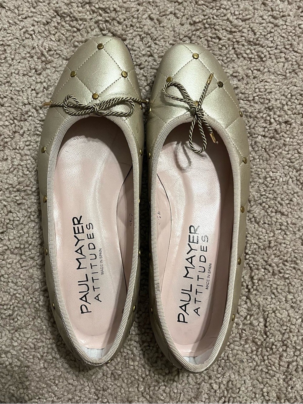 Paul Mayer Attitudes Leather Ballet Flats In Gold quilted style